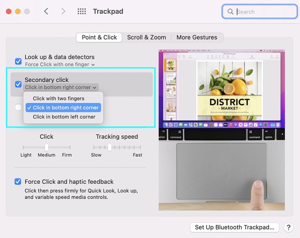 How to enable right-click from bottom corners on Mac Trackpad.